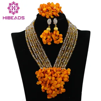 

Exclusive Mustard Yellow Nigerian Coral African Beads Jewelry Set Luxury Gold Women Bridal Coral Jewelry Set Free ShippingCNR404