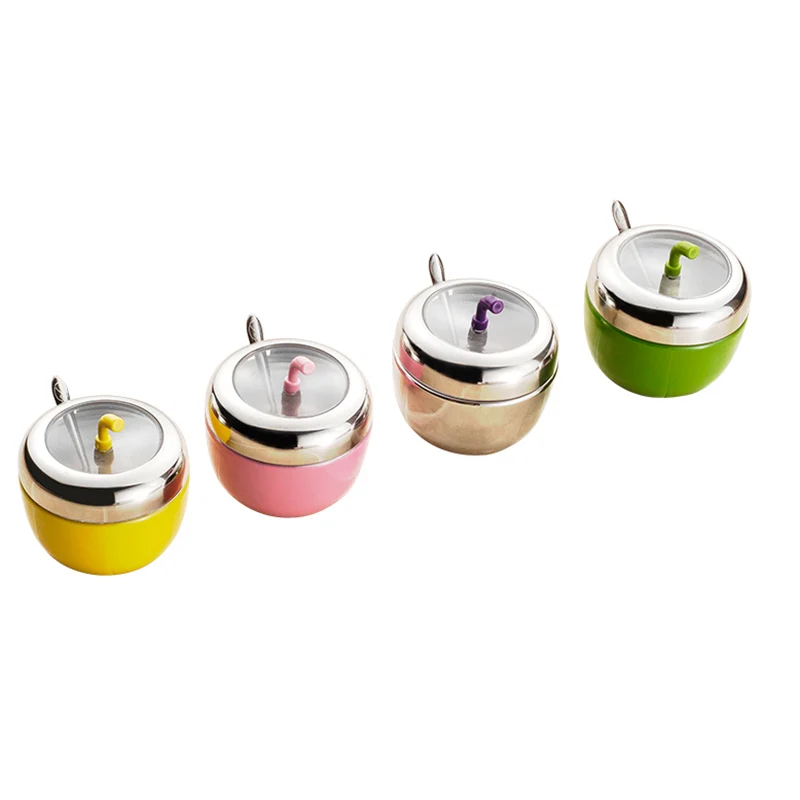

4PCs 304 Stainless Steel Spice Box With Spoon Chili Oil Tank Pepper Herb Sugar Salt Seasoning Storage Jar Kitchen Cooking Tool