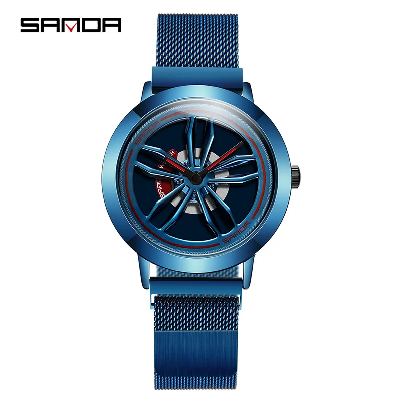 Sanda reloj hombre net с мужскими часами новая версия turn of The Times Корейская версия с магнитной пряжкой трендовые автомобильные колеса кварцевые часы - Цвет: Blue