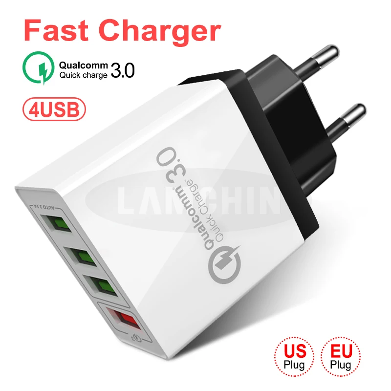 

Quick Charge 3.0 USB Charger EU/US Plug Wall Mobile Phone Fast Charger For iPhone 7 4 Ports Adapter QC 3.0 Fast Charging