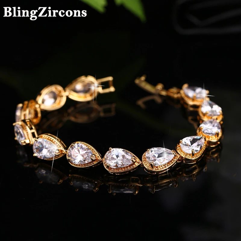 Beaqueen бренд 6 Цвет варианты большой каплевидный желтого золота Цвет кубический цирконий камень свадебные браслеты ювелирные изделия для Для женщин B046