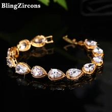 Beaqueen бренд 6 Цвет варианты большой каплевидный желтого золота Цвет кубический цирконий камень свадебные браслеты ювелирные изделия для Для женщин B046