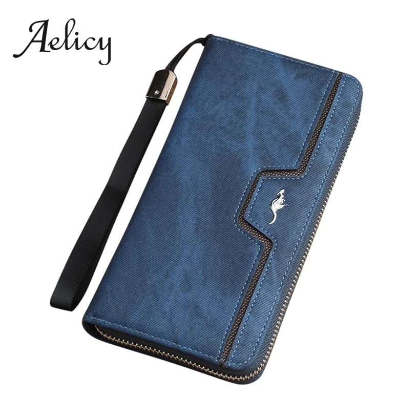 

Aelicy retro clutch bag men quality PU leather business long wallet male multi-function zipper coin purse with phone pocket