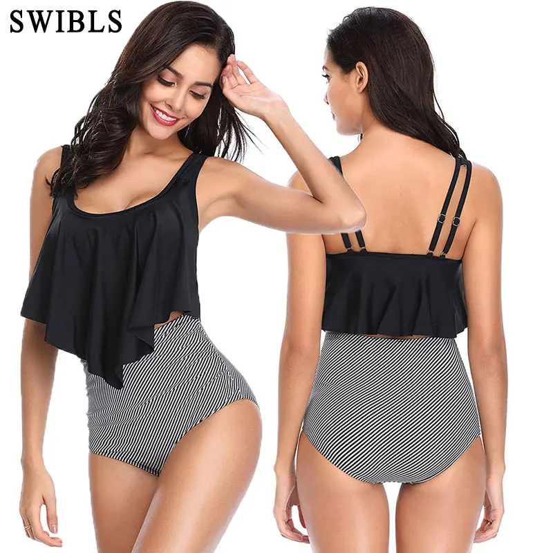 

2019 Woman Plus Size Swimwear High Waist S-2XL Bikini Big Women Bathing Suits Floral Vintage Female Sexy Bather Swimsuits