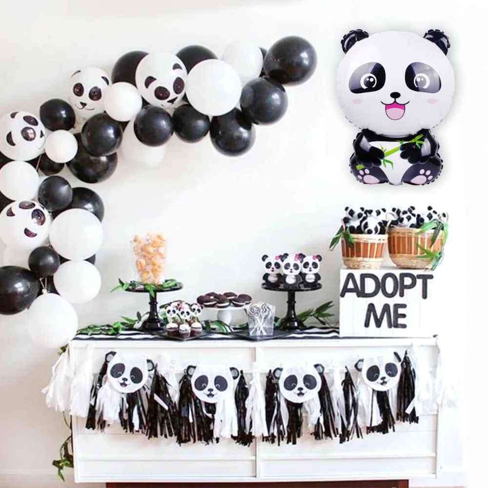 Huiran Cute Panda Balloon Happy Birthday Balloons Air Party Ballons Birthday Party Decor Kids Favors Animal Black Baloons Balls