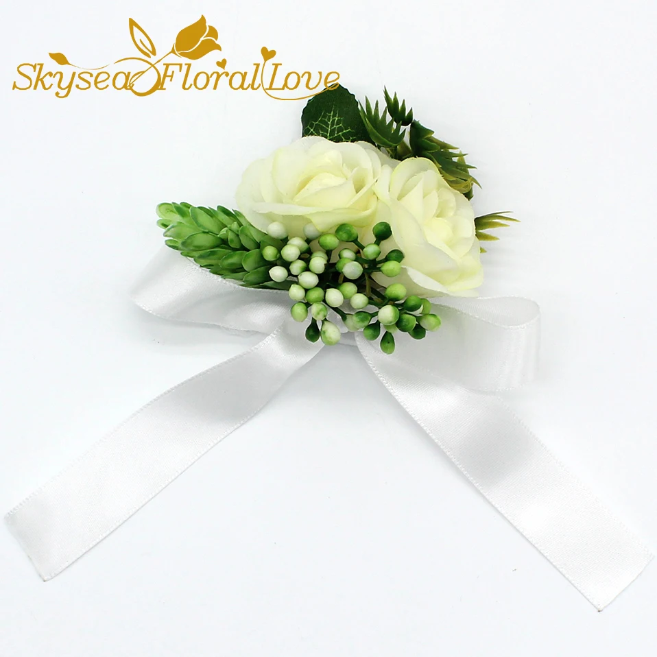 Свадебные корсажи и бутоньерки белая роза невесты жениха на запястье брошь цветок вечерние бутоньерки на выпускной