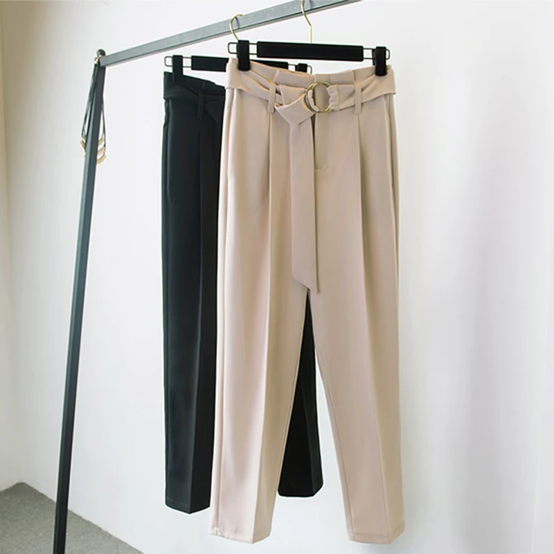 High Waist Harem Pants Women Spring Autumn Pockets Slim S-XXL Black Pants for Ladies Korean Style Belt Ankle-Length Pants Office High Waist Harem Pants Women Spring Autumn Pockets Slim S-XXL Black Pants for Ladies Korean Style Belt Ankle-Length Pants Office