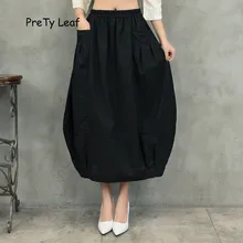 

2018 cotton linen vintage folds loose flax bud lantern skirt