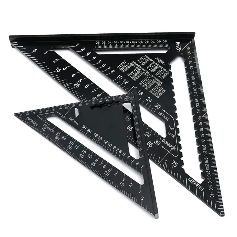 

7/12 inch Triangle Angle Ruler Protractor Trammel Woodworking Measurement Tool Quick Read Aluminum Alloy Speed Square Metric