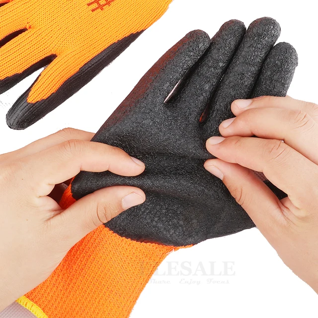 1Pair Winter Waterproof Work Safety Thermal Gloves Anti-Skidding Latex Rubber Garden Gloves For Worker Builder Hands Protection - Image 3