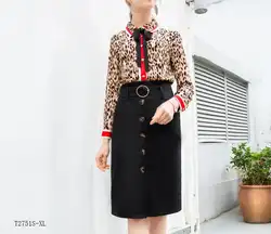 Европейский стиль 2019 Новые поступления зима весна Модная женская одежда леопардовая Блузка + Однотонная юбка повседневный костюм T2751