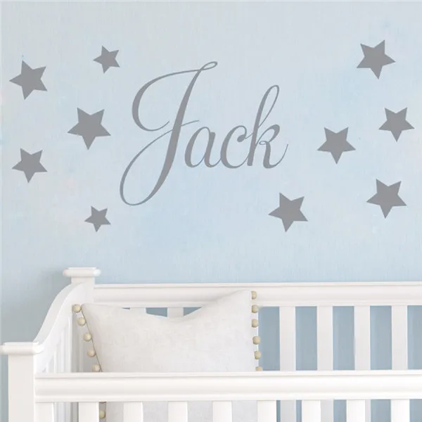 D201 Наклейка на стену для маленьких мальчиков-Персонализированная виниловая наклейка со звездами для детской спальни и детской комнаты - Цвет: Светло-серый