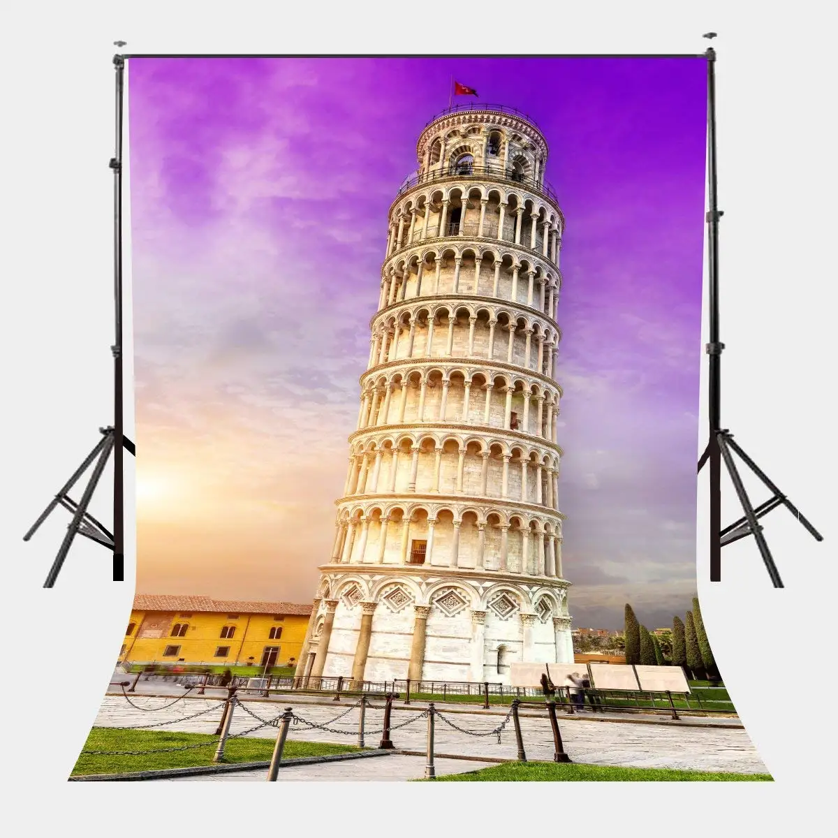 

5x7ft Architectural Landscape Backdrop Leaning Tower of Pisa Studio Photography Background Ultra Violet Color Sky Backdrop