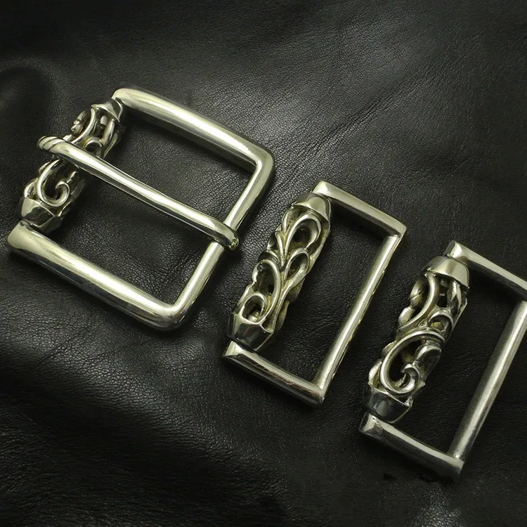 

2parts/set Solid Flower embossed Men's Solid Copper White copper Brass White copper Belt Buckle DIY Handmade Leather Craft for