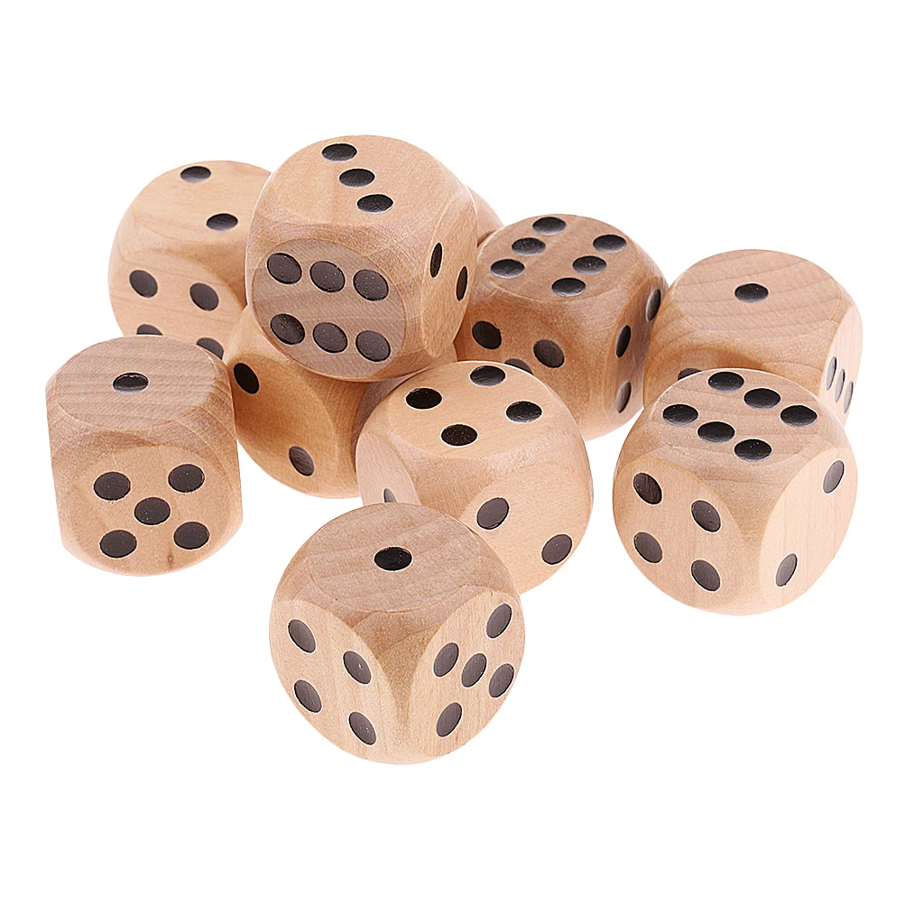 MagiDeal 10Pieces Wooden Dice D6 Six Sided Dotted Dice for Dungeons and DragonsTable Board Games