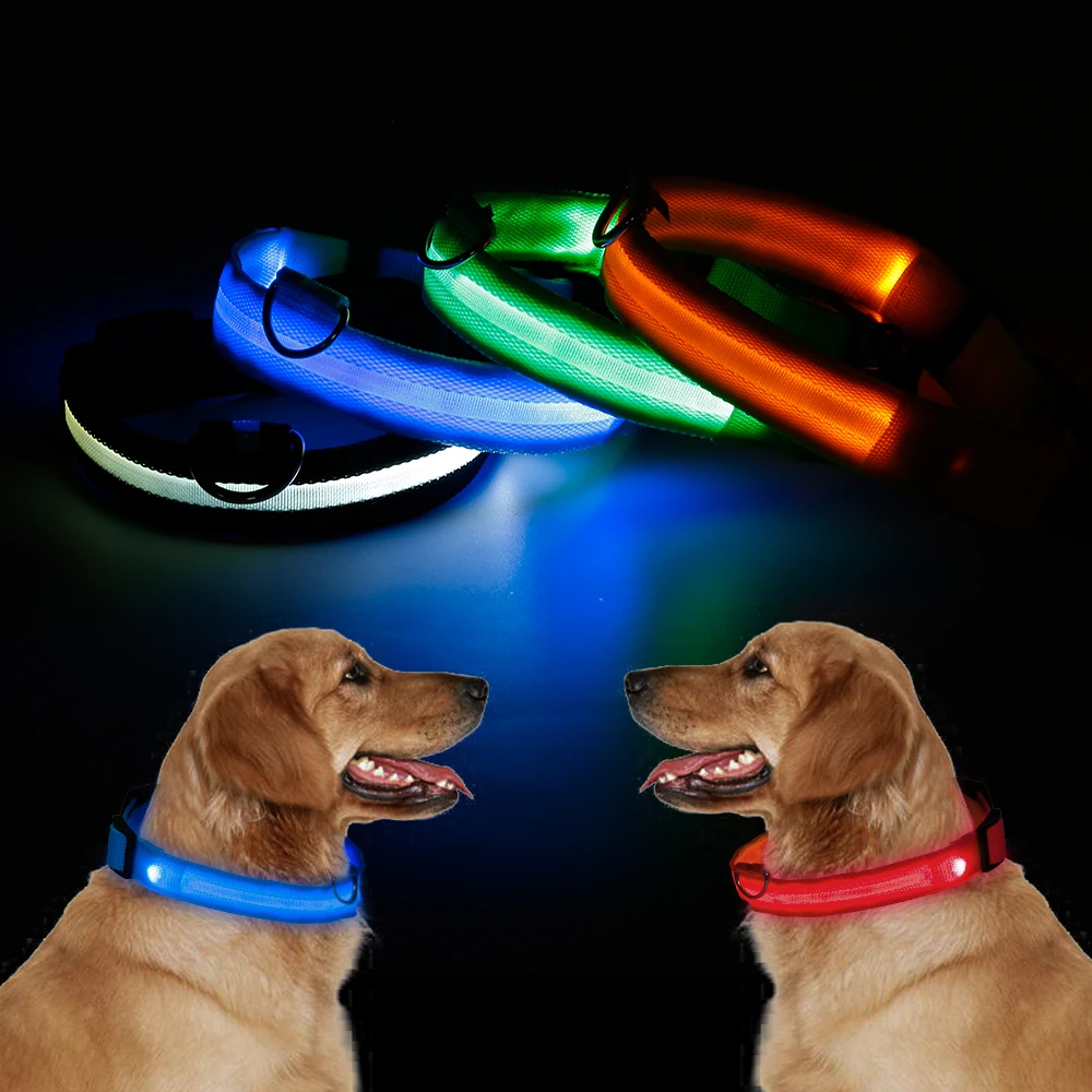 1 шт. товары для домашних животных светодиодный люминесцентный ошейник анти-потеря нейлоновый светильник поводок для собак безопасно мигающий светящийся шлейка для кошек 7 цветов