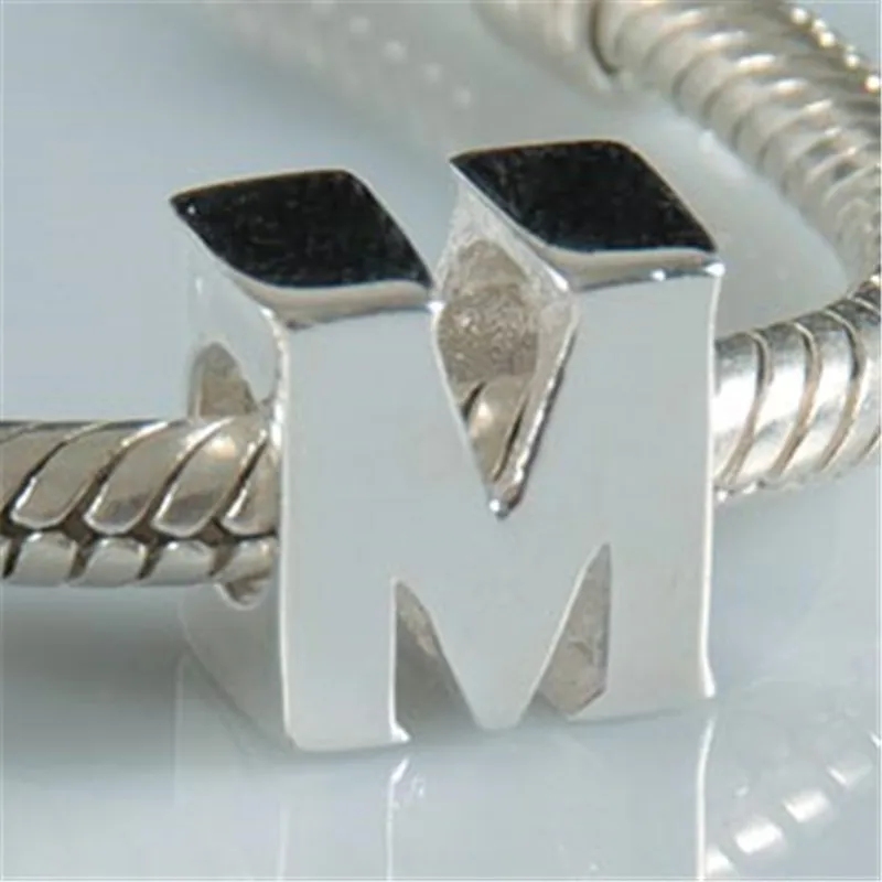 Fits European Pandora Style Bracelets letter M Charm silver Beads