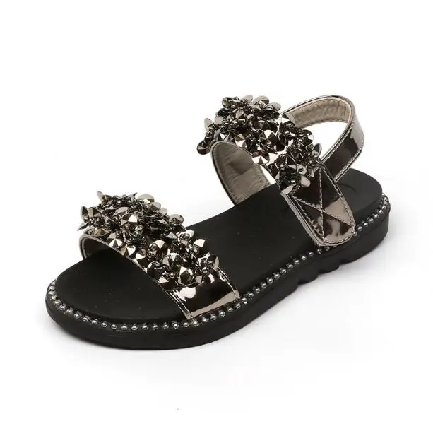 

2019 Hot Sale Baby Girl Sandals Fashion Bling Shiny Rhinestone Girls Shoes For Beach Kids Flat Sandals 13-23CM