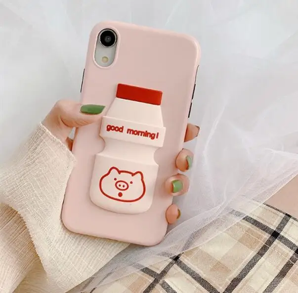 

3D Pink Milk Bottles Phone Case for Iphone X Xs Max Anti-knock Cartoon IMD Soft Silicon Case for Iphone 7 8plus 6s Funny Cover