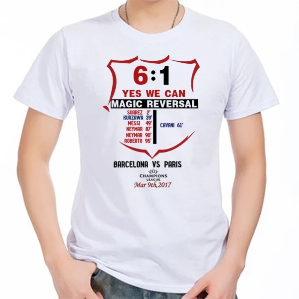 

Men's T-Shirt Mar 9th, 2017 Miracle Night Barcelona 6:1 Paris Commemorate T-shirt Cotton O-neck Short Sleeve Camiseta