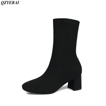 

2018 autumn spring fashion Martin boots stretch cloth female boot and sexy ankle boots size 34-43