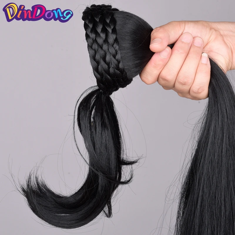 DinDong длинные прямые синтетические заколки для наращивания волос 22 ''хвост пони с челкой красный черный коричневый афро хвост для женщин