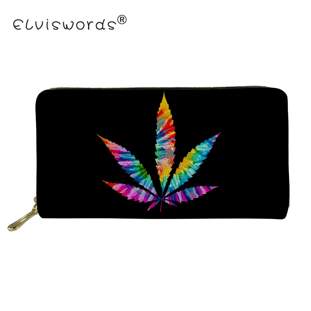 

ELVISWORDS Leaves Print Men Women Long Wallet PU Leather Ladies Clutch Wallet Female Holder Money Bag Wallets Coin Card Purse