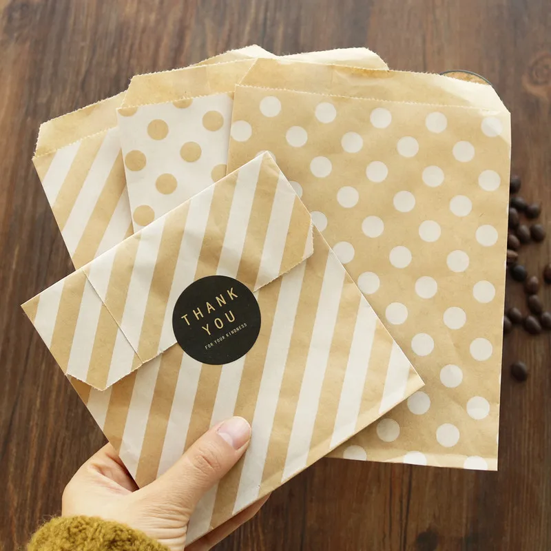 36pcs Kraft Paper Bag Stripe Dots Chevron Cookie Candy Bag Popcorn Gift