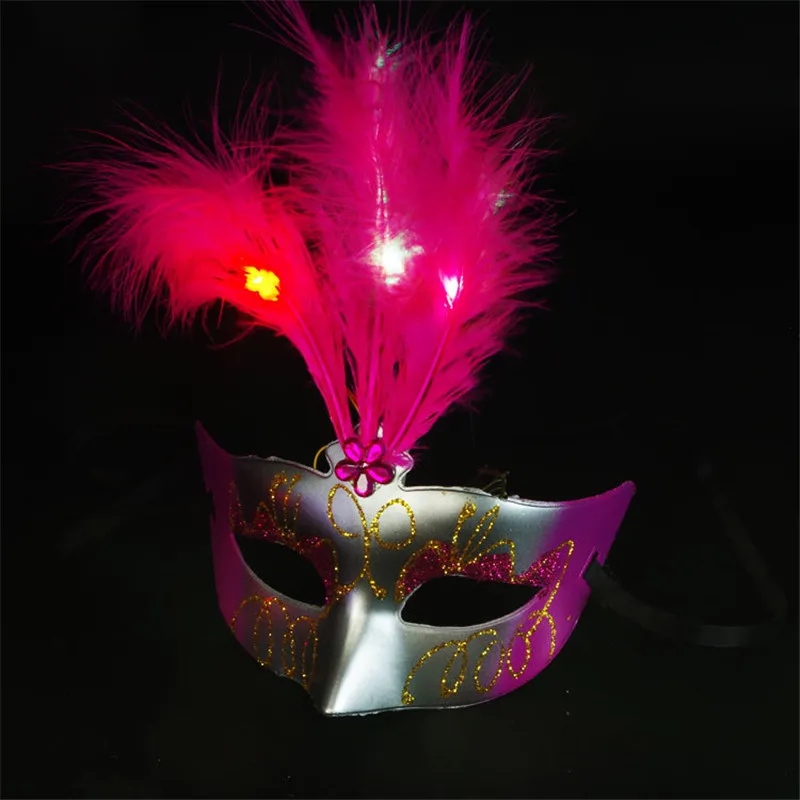 Светодиодный Вечерние Маски с перьями, новогодние маскарадные вечерние светящиеся рождественские маски для женщин, разные цвета