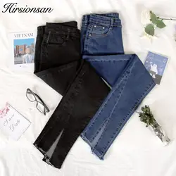 Hirsionsan женские узкие джинсы 2019 весенние повседневные джинсы с высокой талией винтажные Узкие синие черные эластичные узкие джинсы Femme