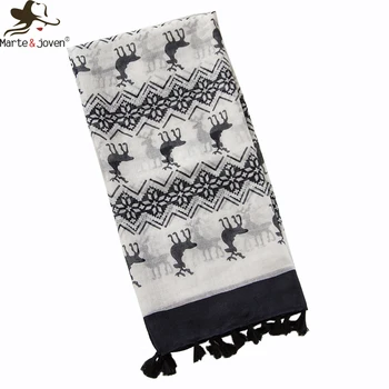 

Marte&Joven Christmas Gift Elk/Snowflake Print Winter White Scarf for Women Fashion Animal Deers Pattern Warm Long Scarves Shawl