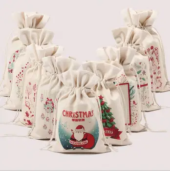 

9 Styles Christmas Large Canvas Monogrammable Santa Claus Drawstring Bag With Reindeers, Monogramable Christmas Gifts Sack Bags