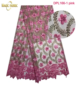 

Free Shipping by DHL High Quality african French net lace with stones and beads for party dresses, 5yards/lot DPL166