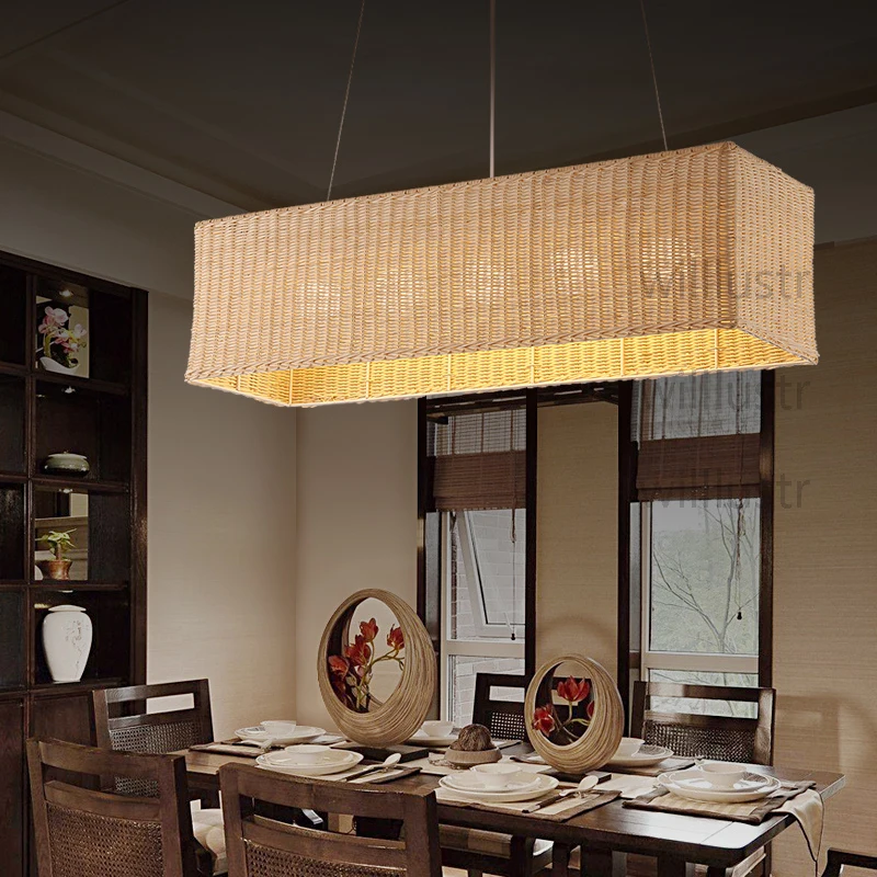 Willr Rectangle Handmade Wicker Suspension Lamp Dinning Living Willr Rectangle Handmade Wicker
