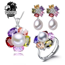 FENASY 2016 moda retro de la perla Conjuntos de Joyas para las mujeres sistemas de la joyería de 3 la Geometría del COLOR de Traje de Boda conjuntos,