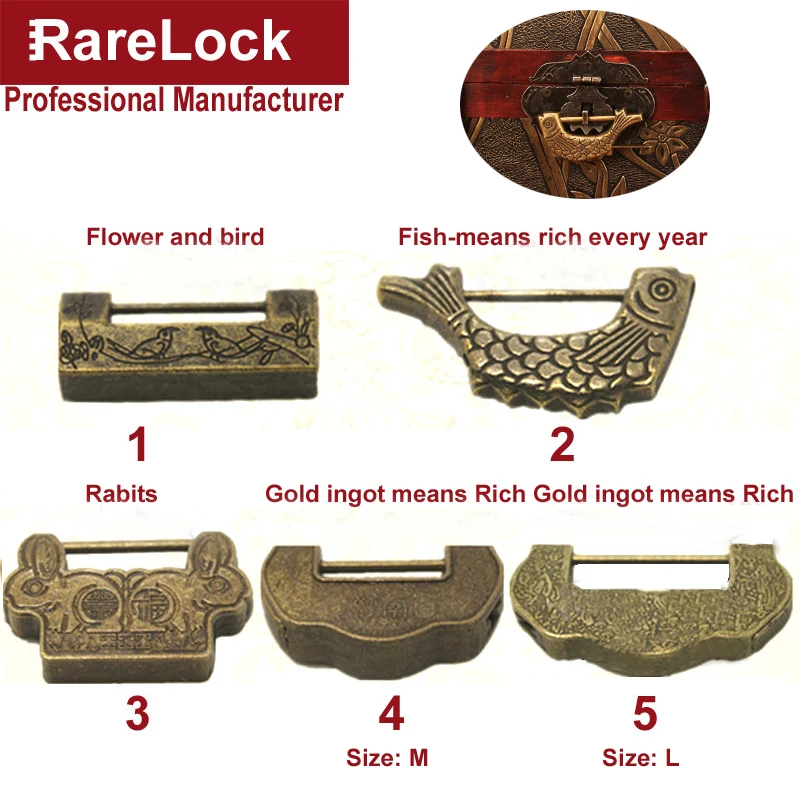 

Rarelock Fish,Bird Design Vintage Antique Bronzy Metal Chinese Style Lock Jewelry Box,Gift Box,DIY Cabinet Furniture Hardware a