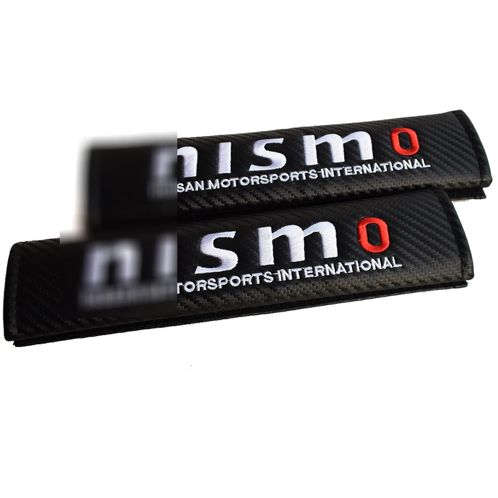 

2pcs Car Seat Belts Covers Padding Carbon Fiber Leather Belt Shoulder Sleeve For nissan racing car nismo logo Teana Titan GTR