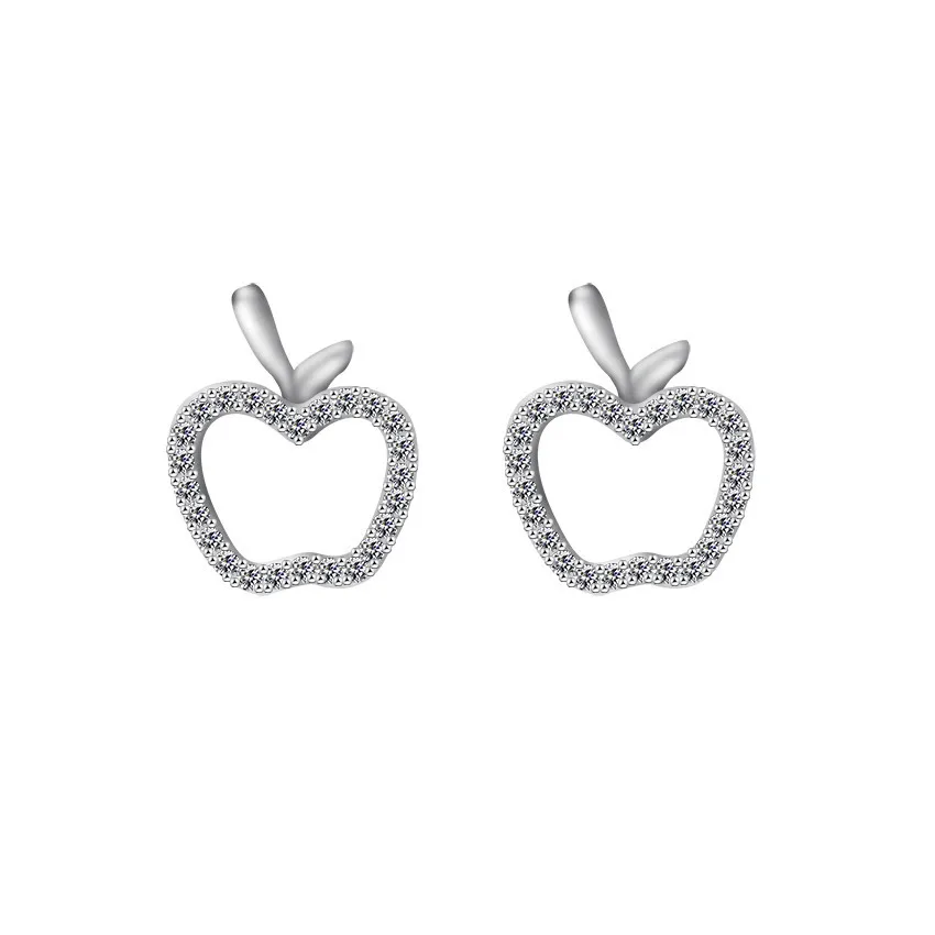 Women Lovely Cute Rhinestone Apple Stud Earrings Pave Micro Cubic