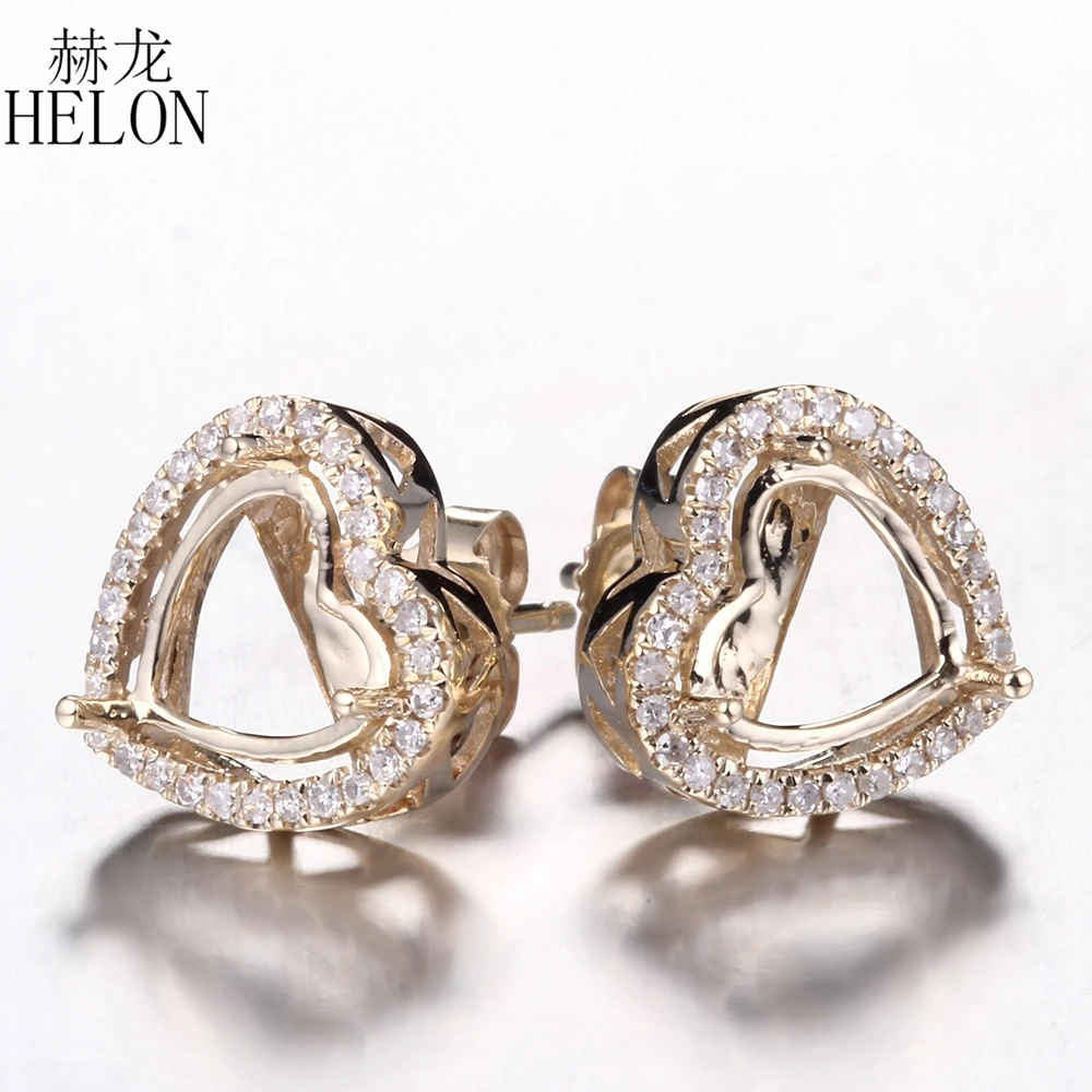 

HELON 7-9mm Heart Cut Solid 14K Yellow Gold Real 0.23ct Natural Diamond Semi Mount Engagement Wedding Earring Women Fine Jewelry