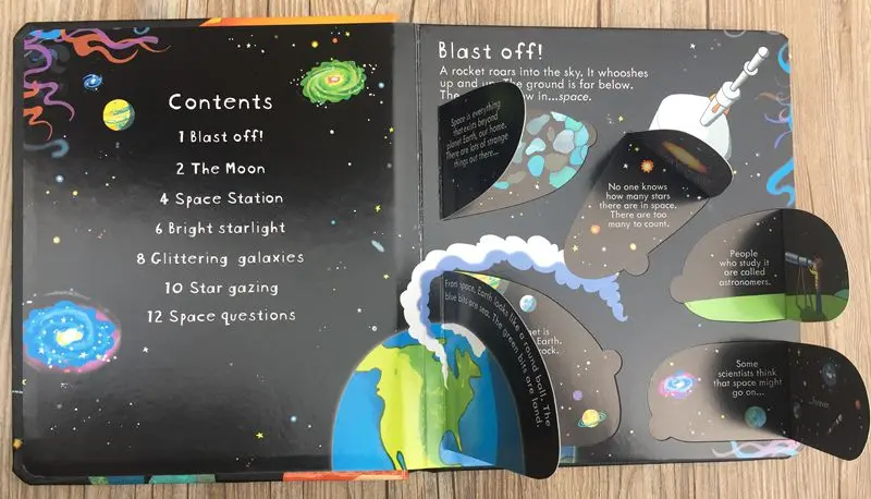 Британская английская 3D Usborne Look inside Space picture book обучающая детская книга с более чем