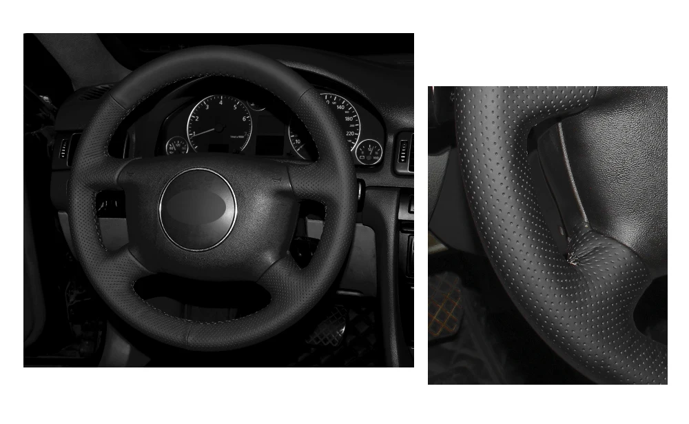 Черная искусственная кожа PU чехол рулевого колеса автомобиля для Audi A2(8Z) A3(8L) Sprotback A4(B5 B6) Avant A6(C5) A8(D2) S4
