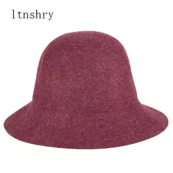 100% из чистого кашемира шерстяные фетровые шляпы Для женщин Твердые широкими полями женская шляпа-федора Винтаж Floppy шапка с рисунком