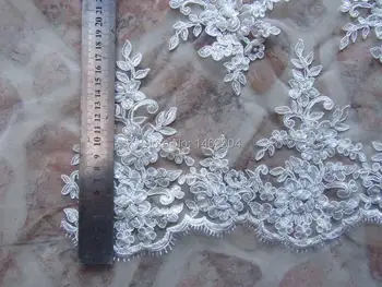 

New high quality French Net Off white lace fabric for wedding dresses, pearl beaded lace trim and lace fabric5yards/lot