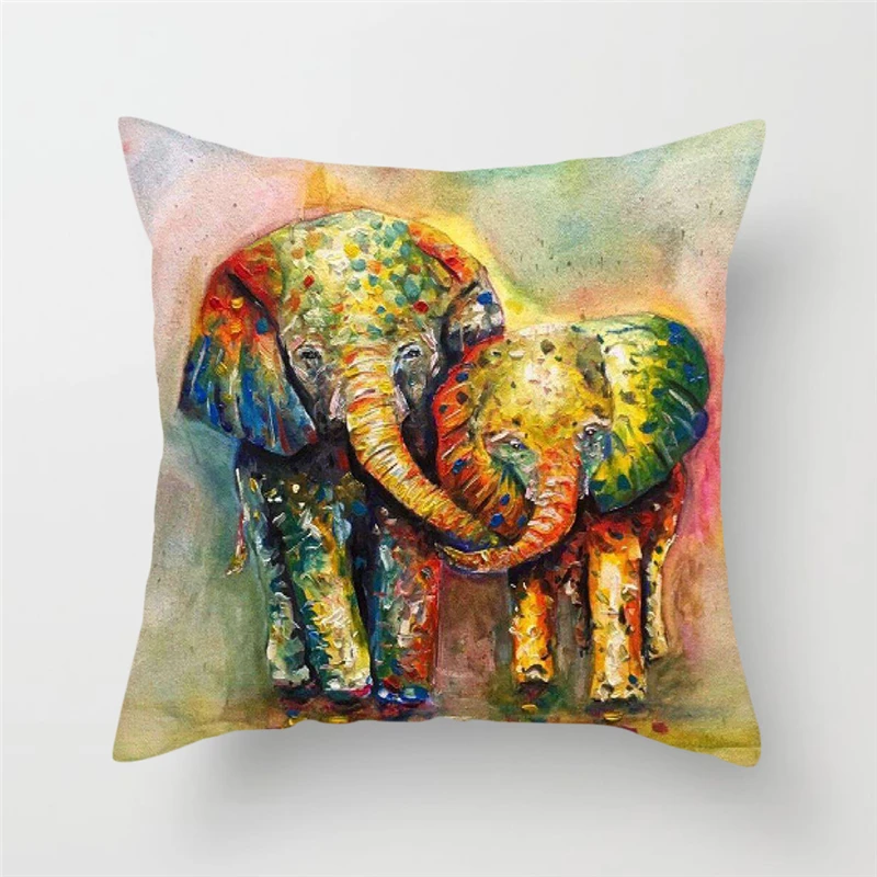 

Fuwatacchi Bohemia Elephant Polyester Cushion Cover Oil Painting Stlye Printed Pillow Cover Home Decor Pillow Case for Sofa Car