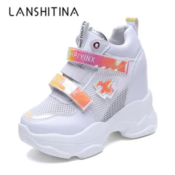 

Hot Summer Mesh Breathable Shoes Woman High Platform Heels Casual Shoes 2019 Women 11CM Heels Wedges Sneakers Chaussures Femme