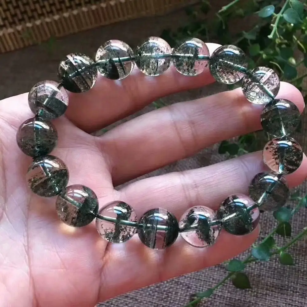 Natural Crystal Bracelet Green Phantom Ghost Quartz Gemstone 13mm AAAAAin Strand Bracelets from