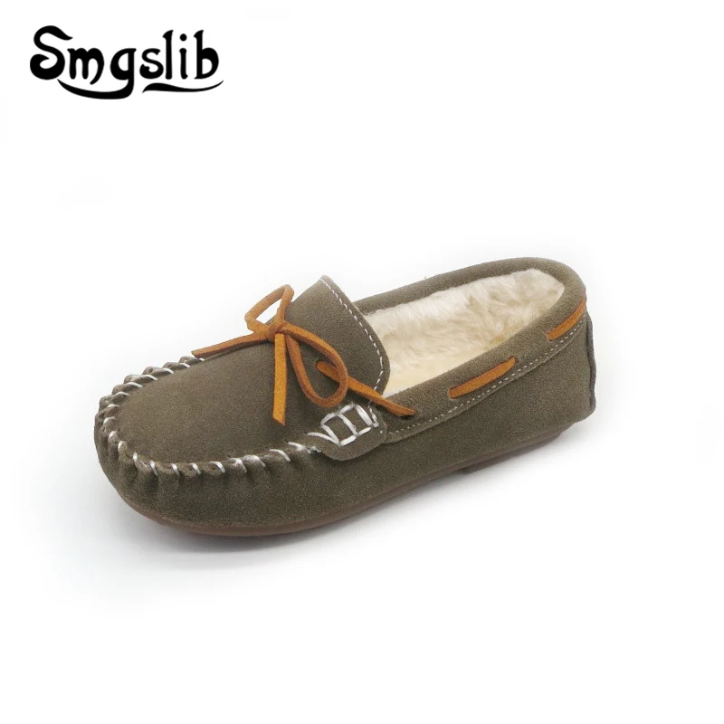 

Kids Shoes Boys Genuine Leather Shoes Children Girls Moccasin Loafers Toddlers Casual Fur Flats Sneakers 2018 Winter Shoes
