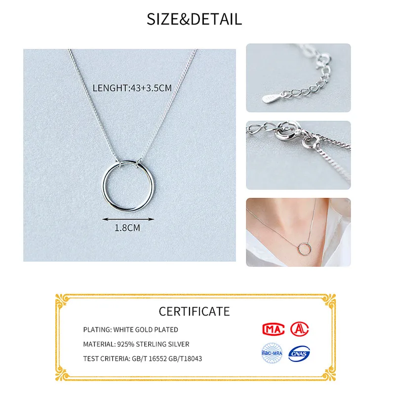 INZATT Minimalist Real 925 Sterling Silver Geometric Round Pendant Necklace 925 Sterling Silver FINE Jewelry For Women Gift - Image 2