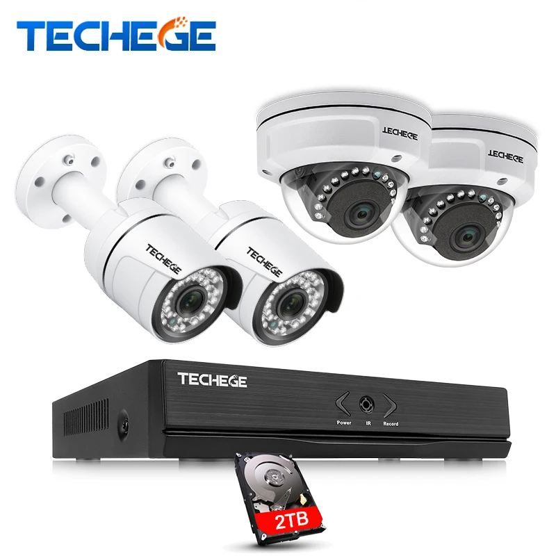 Techege 4CH POE NVR 1080 P HDMI 2.0MP 1.3MP 1.0MP IP Камера всепогодный наружного видеонаблюдения