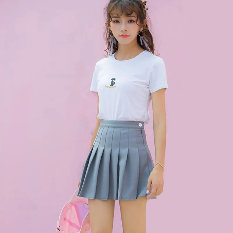 Юбки Харадзюку летняя новая весенняя модная юбка с высокой талией Женская однотонная плиссированная юбка больших размеров aa166